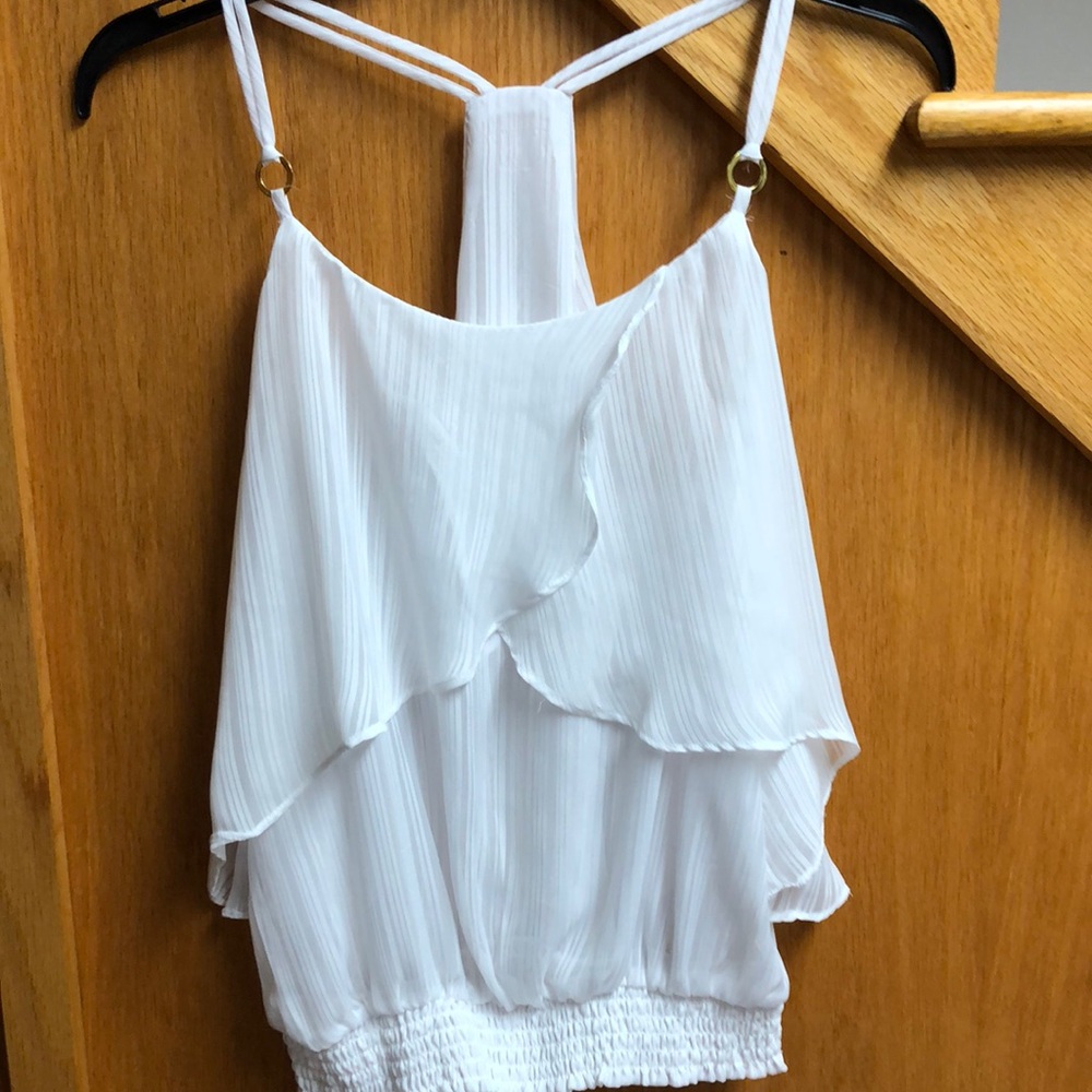 Layered Cami white Chiffon Top. Strappy Tank. Sleeveless Blouse. Flutter. Small